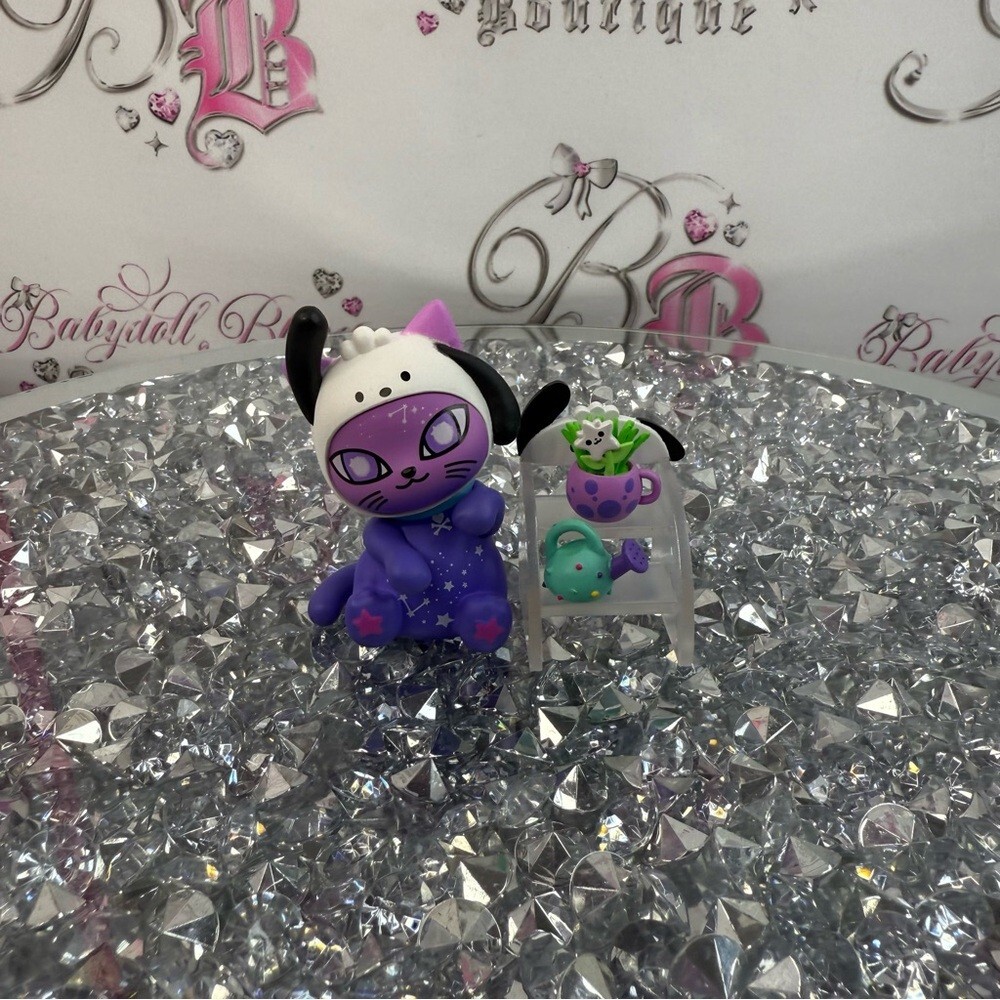 Galactic cat Purple TokiDoki Cat With Small Gardening Toy Figurines